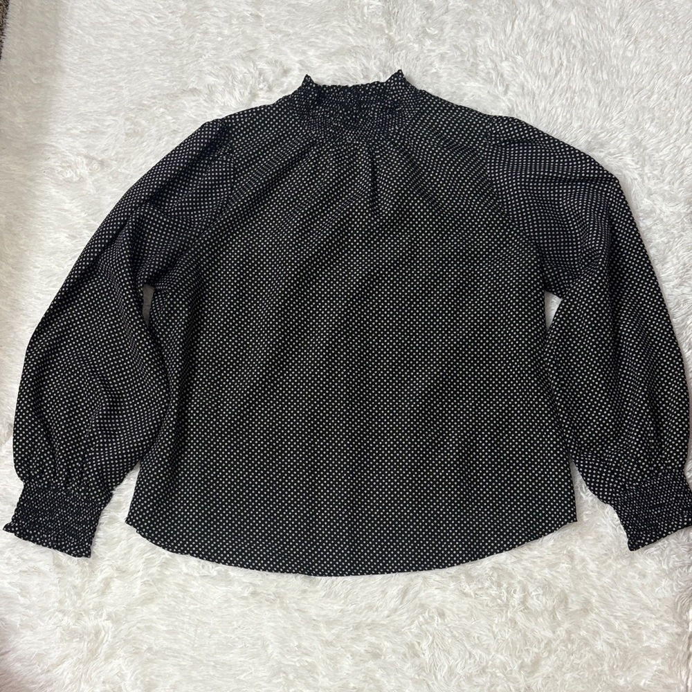 Pleione Like New Black Smock Neck Blouse With Floral Print L